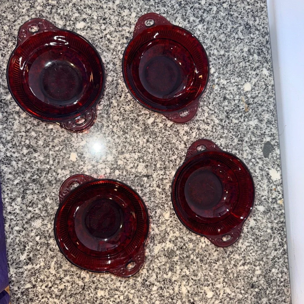 Anchor Hocking Vintage RARE Royal Ruby Glass serving dish Set of 5 Red Glass